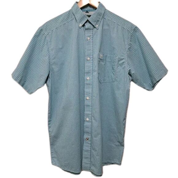 Ariat Pro Series Button Down Shirt Mens M Teal Plaid Short Sleeve Rodeo Festival - Picture 1 of 16